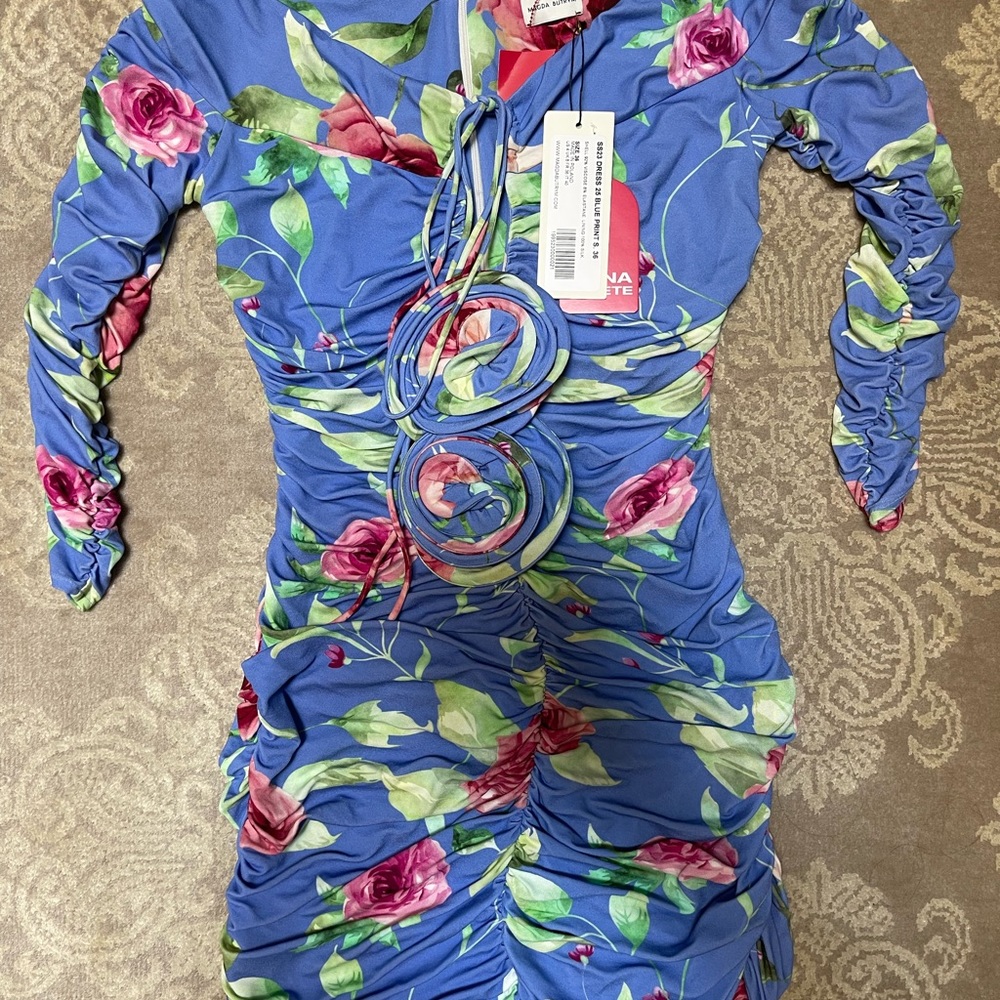 Magda Butrym Off Shoulder Ruched Floral Mini Dress Sz FR36